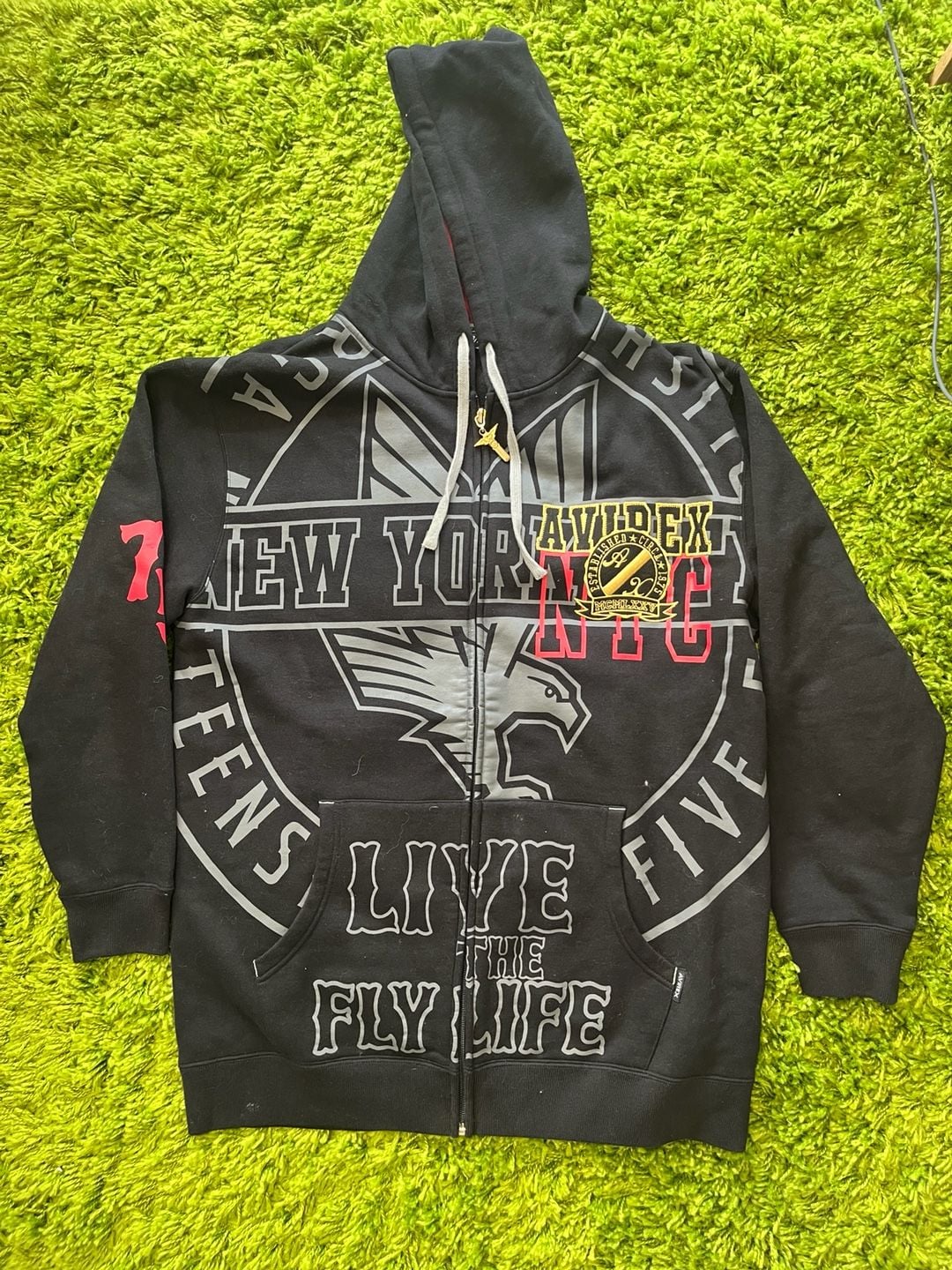 Avirex Nyc 'Live The Fly Life' Graphic Full-Zip Hoodie With Eagle Logo